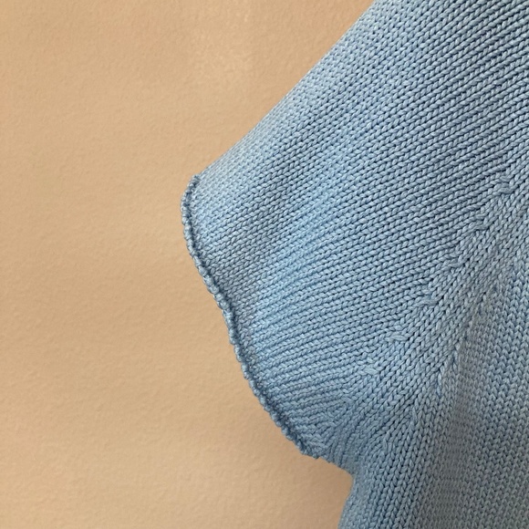 Lot Of 2 XL J Peterman Cotton Short Sleeve Sweaters Tie Front Blue Peach - Picture 5 of 12